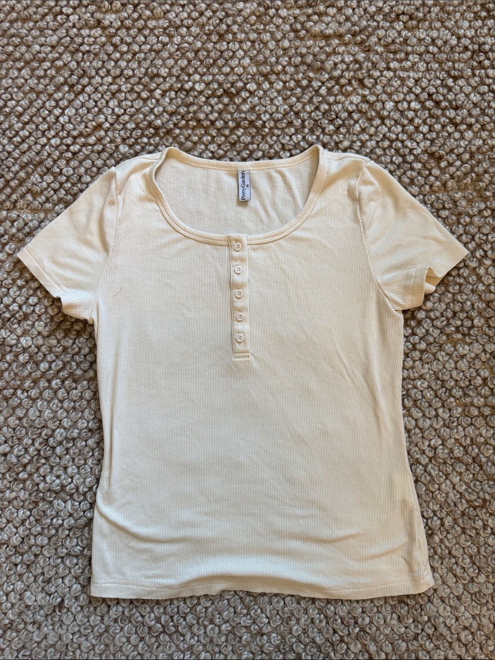 Cream Short Sleeve Ribbed Henley Tee